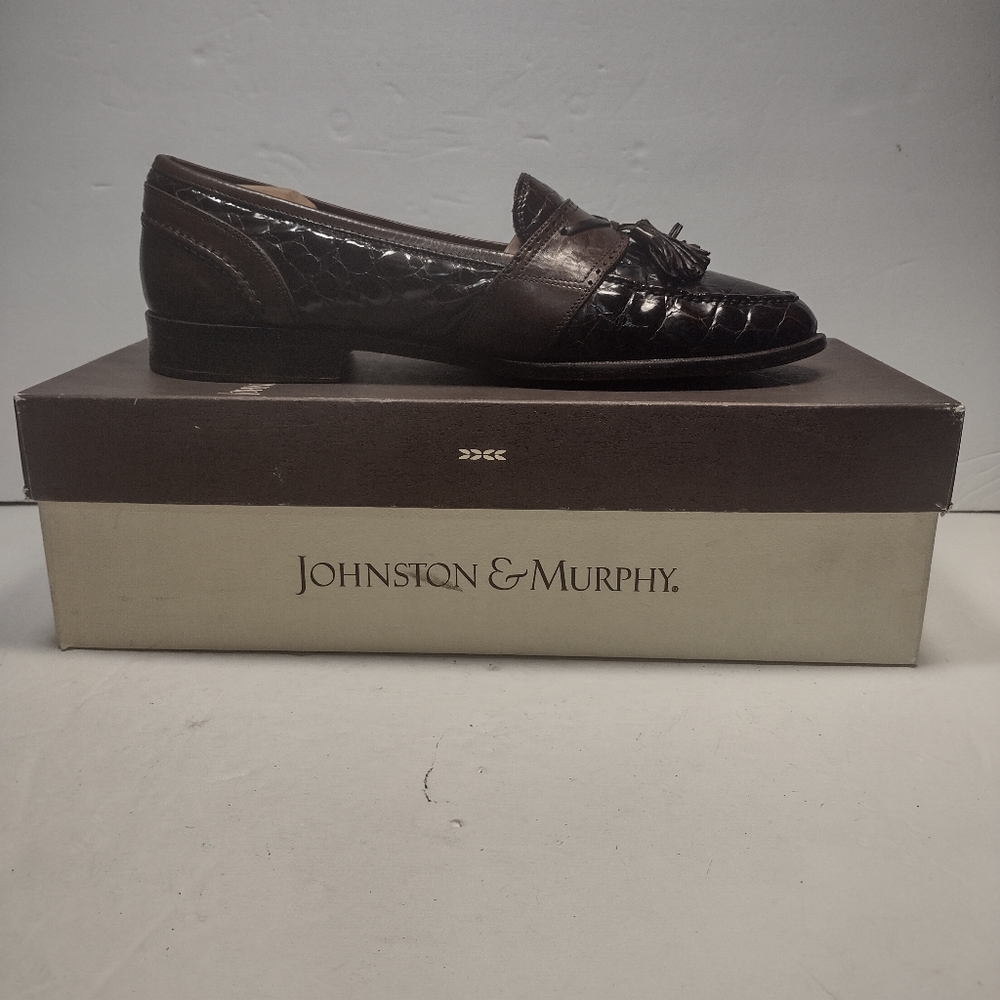 Johnston & Murphy 15-3570 Brown Leather Tassel Apron Loafer Shoes Men's US 10.5